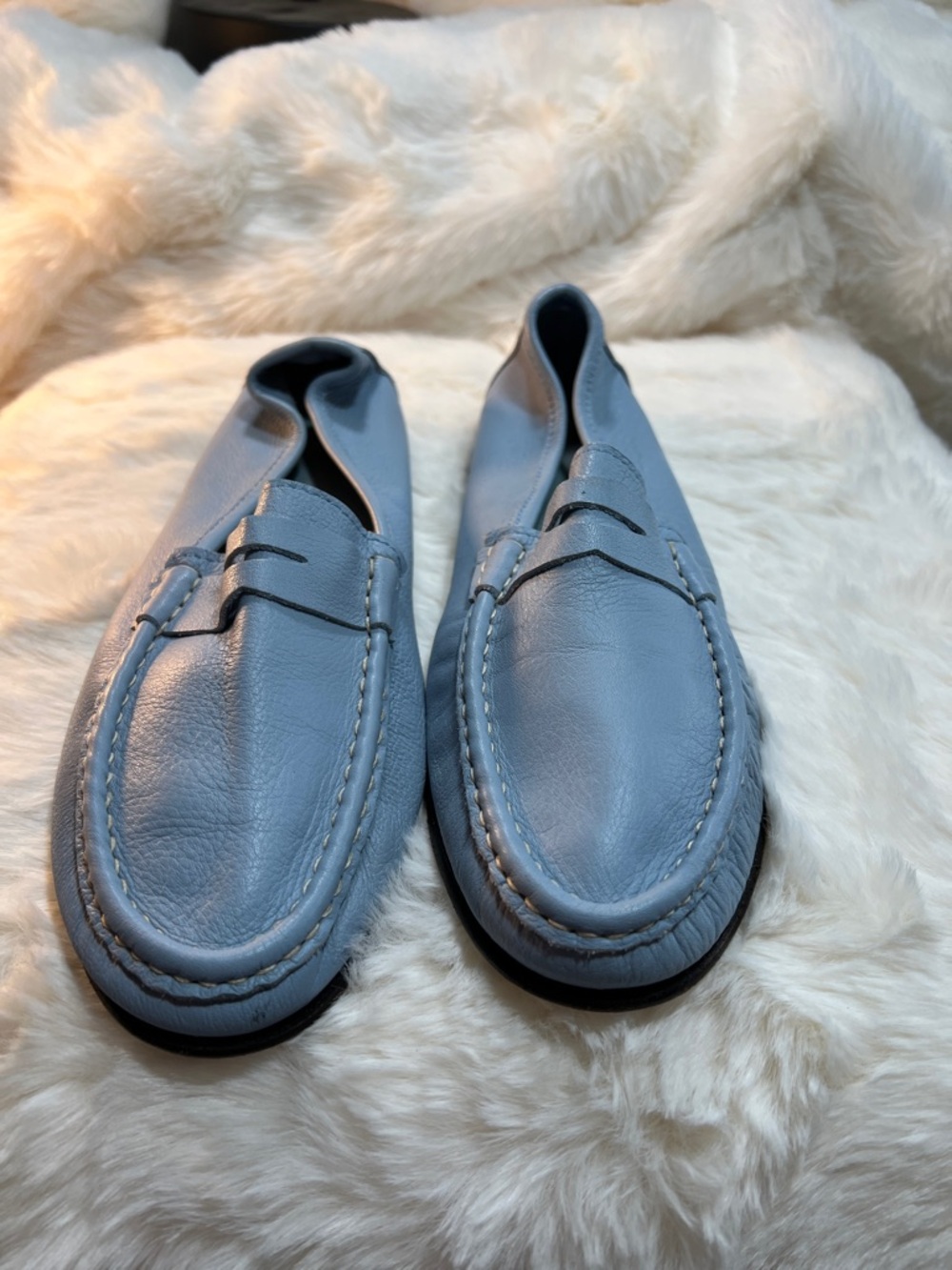 Italian Leather Penny Loafers in Light Blue - Picture 3 of 11